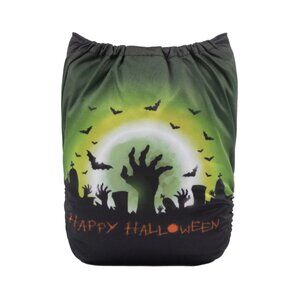Green Graveyard Bats Halloween OS Pocket Cloth Diaper by AlvaBaby Cloth Diapers